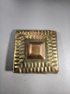 Vintage 80s Embossed Metal Belt Buckle Square Bronze Brass Copper Accent - Picture 1 of 4