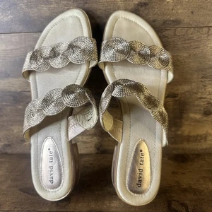 Beautiful David Tate Gold Women's Honey Slide Sandals, Size 13W Fast Shipping - Picture 1 of 4