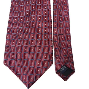 Cravatta uomo Bellinzona rossa quadrata fantasia geometrica seta business made in USA - Foto 1 di 4