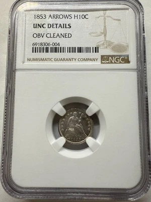 1853 Liberty Seated Half Dime NGC UNC Details CALSHED DIE/CLEANED - Image 1 of 4