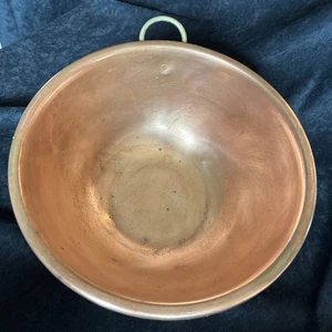 Vintage Copper Bowl Round Heavy Duty Rolled Rim Hanging Ring Retro Shabby Chic - Picture 1 of 4