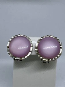Vintage Duroplast Silber Lavendel Strass Runde Clip-On Ohrringe - Bild 1 von 5