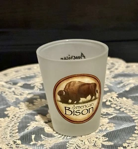 Glass Shot Glass Expedition Souvenir Bison Buffalo Barware Glazed Frosted Glass - Picture 1 of 11