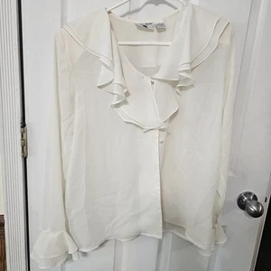 Ilyssa Maxx 3K Women Blouse Size 12 Sheer Ivory Fairy Whimsical Boho Festival - Picture 1 of 10