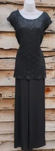 Vintage DB 12 Black Beaded Sequin Top Wide Leg Pants Jumpsuit Formal Evening - Picture 1 of 6