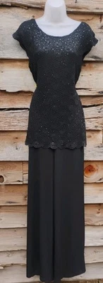 Mono de Colección DB 12 Negro Cuentas Lentejuelas Superposición de Encaje Top Transparente Pierna Ancha Foto 1 de 4