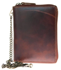 Cartera RFID Grande Para Hombre Motociclista Metal Cremallera Alrededor Cuero Genuino con Metal C... - Imagen 1 de 7