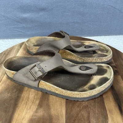 Sandalias Birkenstock Gizeh Adulto Marrón Cuero Engrasado M-8 W-10 Senderismo Aire Libre Foto 1 de 4