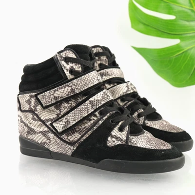 Zapatilla deportiva para mujer The Kooples talla 8 gris negra pitón botines de cuña ocultos con cordones Foto 1 de 4