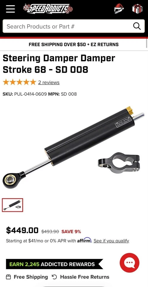 Amortiguador de dirección universal Ohlins BLACKLINE SD008 68 MM carrera Foto 1 de 2