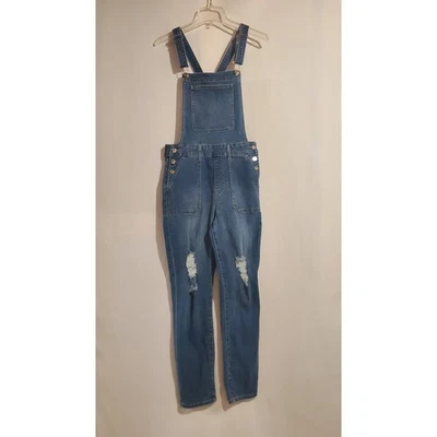 Guess Womens Distressed Bib Denim Overalls Size 29 Blue Jean Utility Pockets - Image 1 of 4