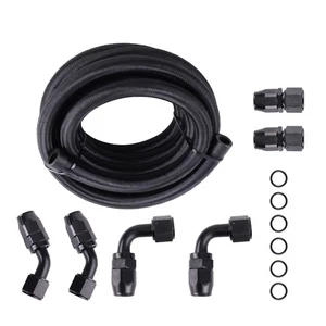 AN10 12FT Braided Stainless Steel Feed/Return Hose Fuel Fittings Kit Black - Picture 1 of 19