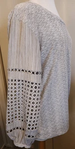 T83 See And Be Seen lightweight crocheted long-sleeve top heather taupe Sz L - Picture 1 of 11