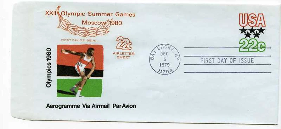 UC52 22c Olympic Games Air Letter Sheet, Farnam FDC - Image 1 of 1