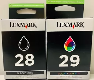 2 NEW Genuine Factory Sealed Lexmark 28 Black 29 Color Inkjet Cartridges - Picture 1 of 1