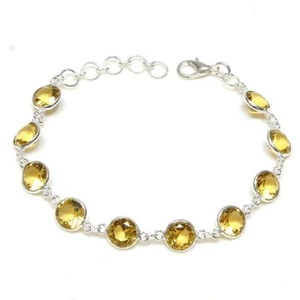 Yellow Citrine Gemstone Handmade 925 Sterling Silver Jewelry Bracelet Sz 7-8" - Picture 1 of 2