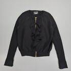 Boutique Moschino Womens Cardigan Black 12 UK Wool Cotton Ruffle Front Full Zip