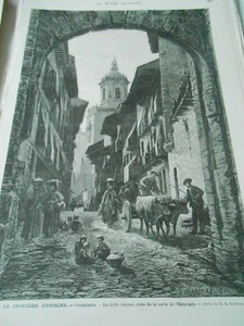 Gravure 1874 - Espagne Fontarabie La calle mayor Spain - Imagen 1 de 1