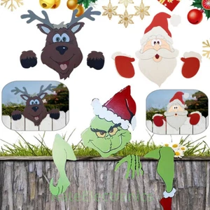 Christmas Fence Peaker Garden Holiday Decoration Santa Claus Reindeer Grinch US - Picture 1 of 15