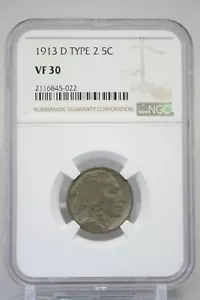 1913-D Buffalo Nickel 5C Type 2 NGC VF 30 #5022 - Picture 1 of 4