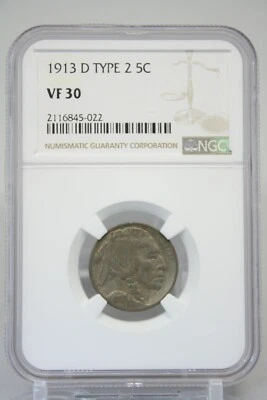 1913-D Buffalo Nickel 5C Type 2 NGC VF 30 #5022 - Image 1 of 4
