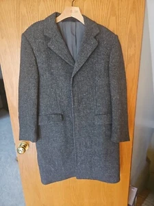 Vintage Harris Tweed 100% Virgin Scottish Wool Dark Gray Overcoat 42 - Picture 1 of 5