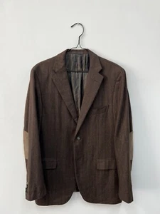 Raffaelo Caruso Brown Flannel Wool & Cashmere Herrigbone Blazer Jacket IT52 US42 - Picture 1 of 11