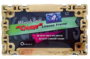 Motorcycle License Plate Chain Frame Gold Tone Die-cast Metal NEW Sealed 354