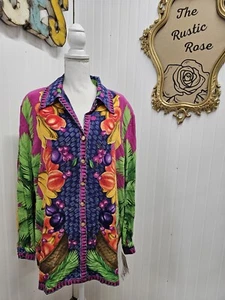 Vintage Liz Claiborne 100% Silk Long Sleeve Shirt Fruit 14 - Picture 1 of 6
