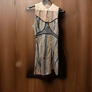 Free People Size 6 Button Up Sleeveless Dress Boho Blue Stripes Fit & Flare - Picture 1 of 6