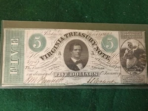 1862 $5 Virginia Treasury Note -TD9 - Bild 1 von 3