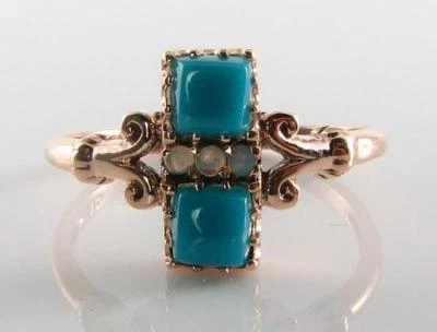9K 9CT ROSE GOLD PERSIAN TURQUOISE OPAL PRINCESS CUT ART DECO INS RING Size O - Image 1 of 4