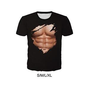 3D Men's Muscle T Shirt Neck Breathable Nude Chest Humor Bodybuilding Muscle