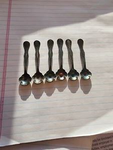 6 Sterling Silver open salt dip Salt Spoons Pinpoint Edge Vintage - Picture 1 of 11