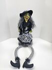 Halloween Witch Doll With A Green Face Shelf Sitting Black Dress  Preowned