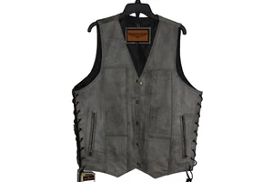 New Dream Apparel Biker Vest Men Size 44 Gray Embossed Gun Pocket Leather - Picture 1 of 10