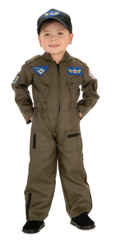Air Force Fighter Pilot Child Costume Toddler Flight Suit Military Green Rubies - Image 1 of 1
