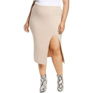 Falda midi suéter dividido talla grande Leith para mujer en bronceado memorias 1X precio de venta sugerido por el fabricante 59 USD - Imagen 1 de 6