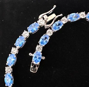 Vintage Bracelet MARKED 925 STERLING SILVER Chain Tennis Blue Jewelry lot y - Picture 1 of 7