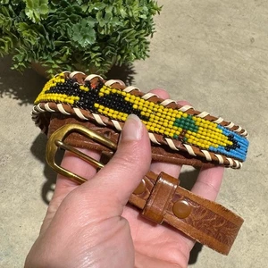 Vintage Thunderbird Gürtel verziertes Leder Saatperlen Größe 28 Western Southwest - Bild 1 von 12