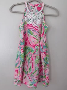 LILLY PULITZER GIRLS SUNDRESS, 12,, LACEY TRIM AT TOP, SLEEVELESS, FLORAL,BUTTON - Picture 1 of 5