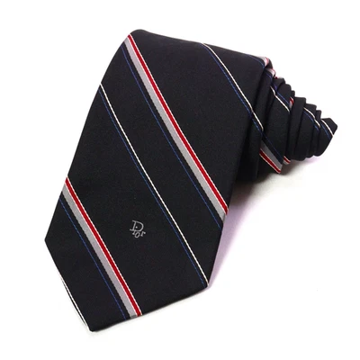 Corbata Christian Dior Poliéster Mezcla Seda Negra Repp Rayas 3.5" Ancho x 58" L Foto 1 de 4