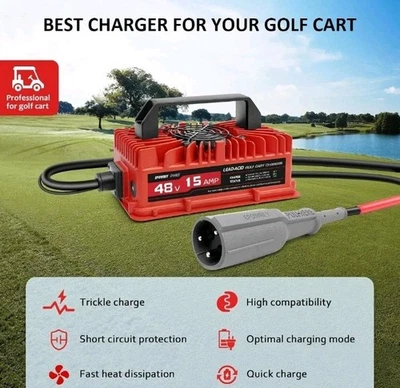 Cargador de batería de carro de golf de 15 amperios y 48 voltios enchufe redondo de 3 pines para plomo ácido Foto 1 de 4
