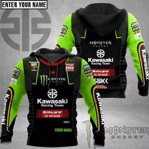 Custom Name 3D Men Kawasaki Racing Hoodie Team Green Motocross 3D Print Hoodie - Picture 1 of 4