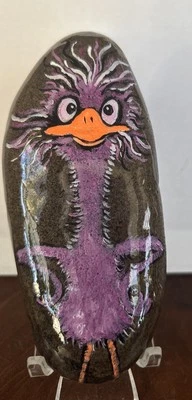 Ручная роспись камень/камень «Сумасшедшие волосы милая утка птица» открытый коллекционный художественный подарок - Изображение 1 из 4