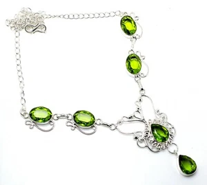 Green Peridot Gemstone Handmade 925 Sterling Silver Jewelry Necklaces Sz 18" - Picture 1 of 1