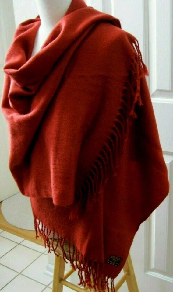 BIJOUX TERNER Cashmere Feel Red-Brown Acrylic Scarf Wrap Tassels 26" x 72" - Image 1 of 4