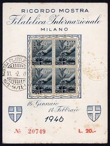 #549 - Repubblica - Democratica (perfin) in quartina su ricordo mostra, 1946 - Picture 1 of 2