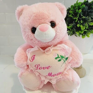 Pink Plush Soft Teddy Bear Stuffed Animal Toy With "I Love Mom" Heart - Picture 1 of 10