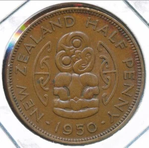New Zealand 1950 1/2 Penny George VI - Extra Fine - Picture 1 of 3